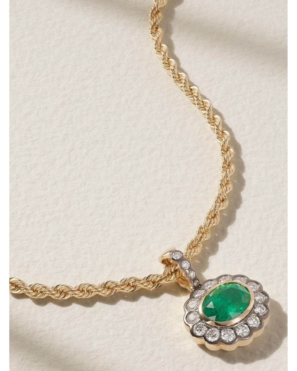 Marlo Laz Metallic Emerald Diamond Necklace