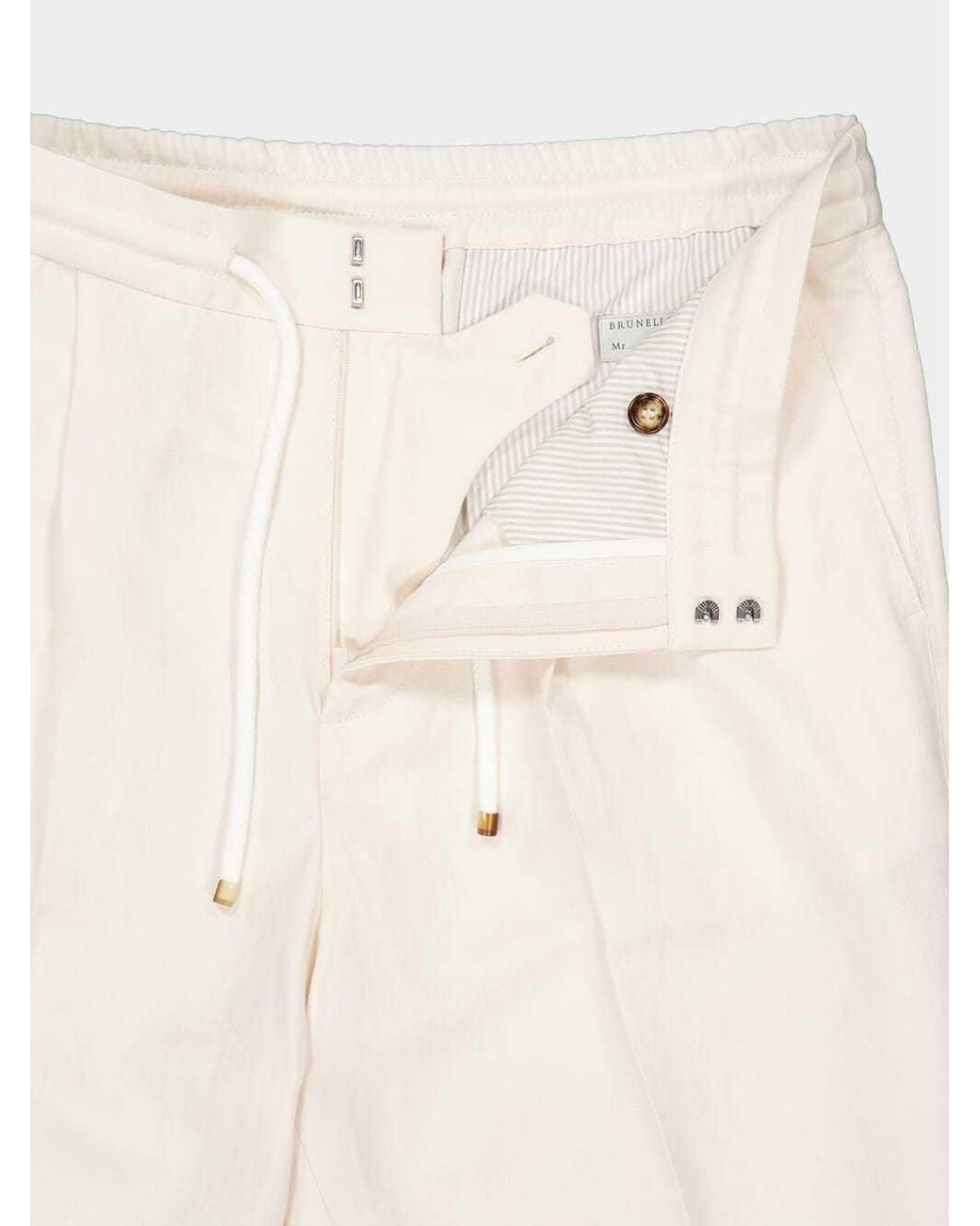 Brunello Cucinelli White Drawstring Tapered Leg Trousers for men