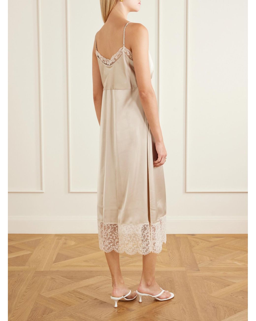 Simone Rocha Natural Lace-Trimed Satin Midi Dress