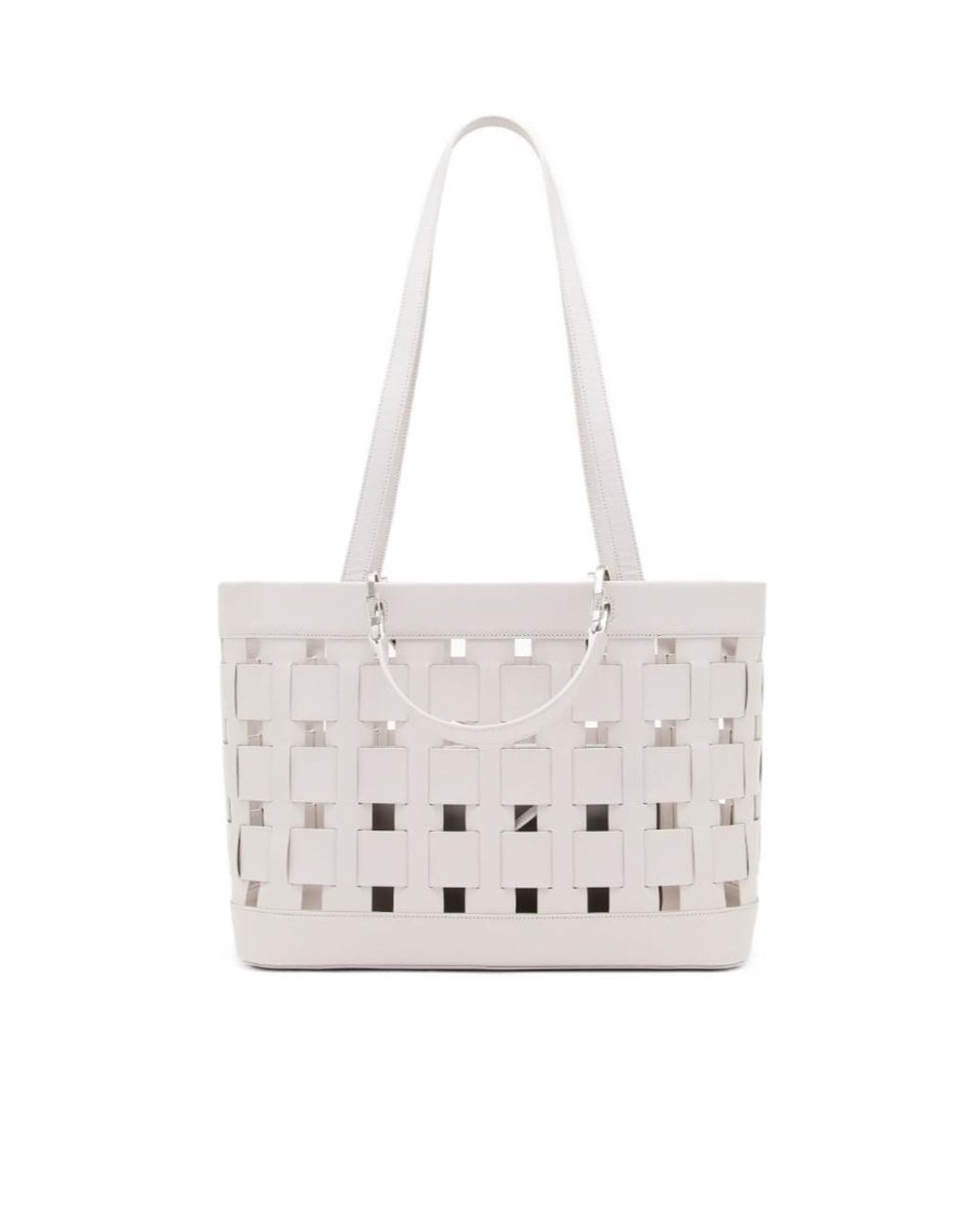 Emporio Armani White Tote Bag With Woven Design Double Handles And Pouch