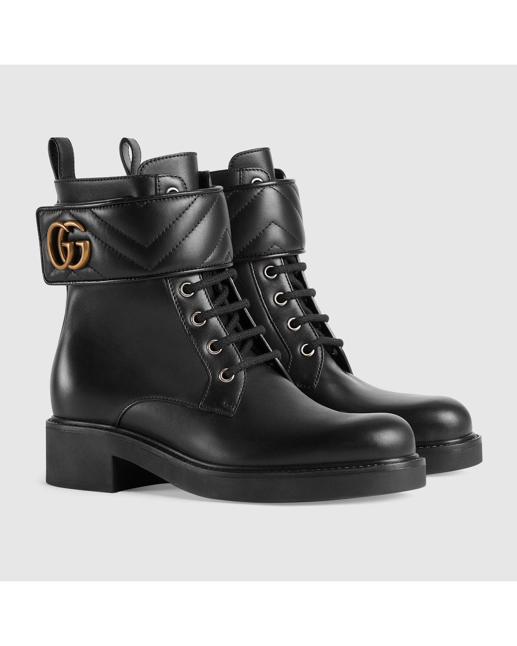 Gucci Black Logo Plaque Lace-Up Ankle Boots