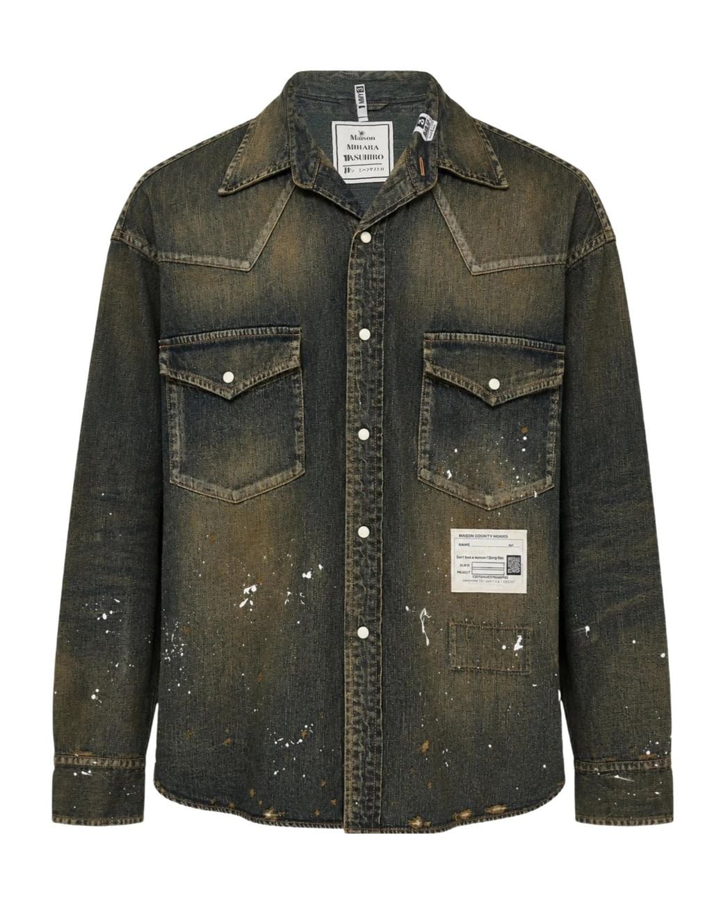 Maison Mihara Yasuhiro Green Flatted-Collar Denim Shirt for men