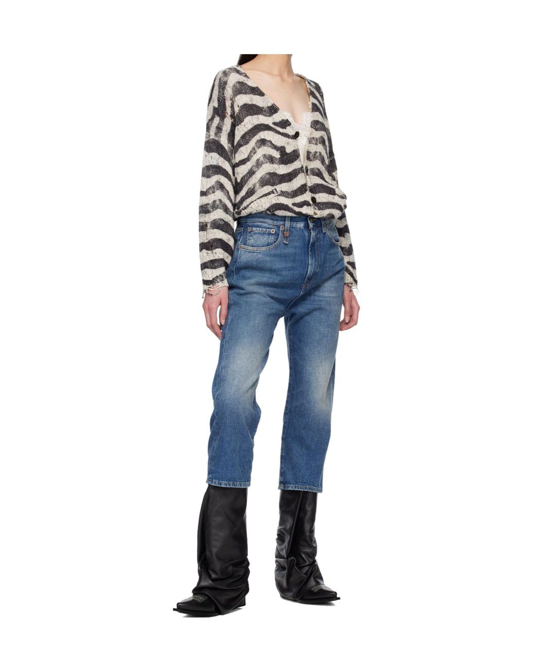 R13 Blue Cropped Jeans With Belt Loops
