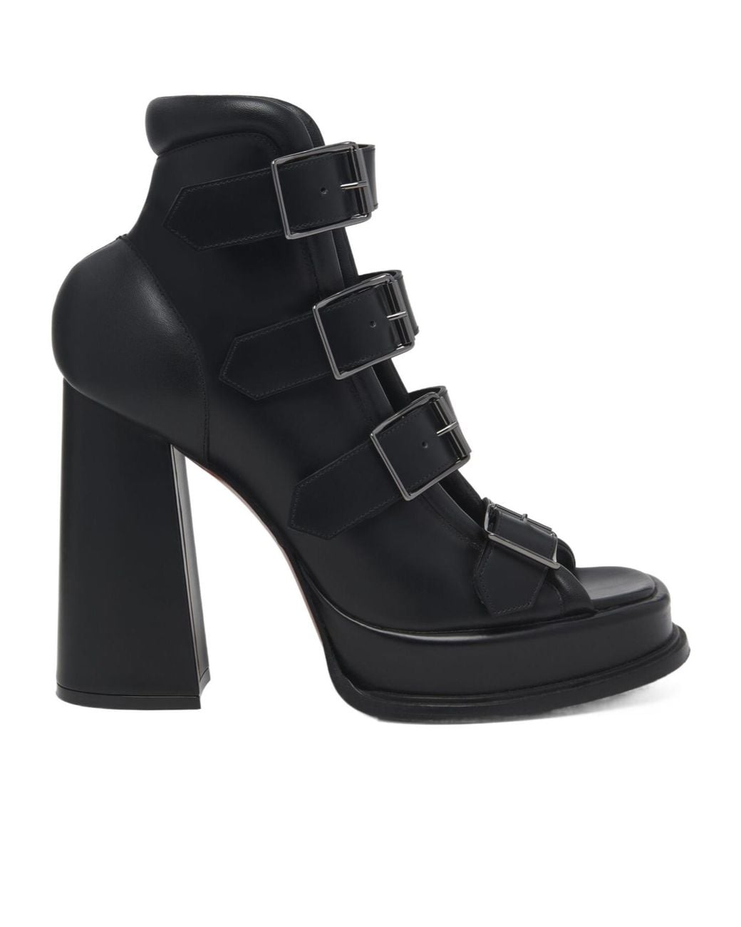 McQueen Black Caged Buckle Strap Sandals