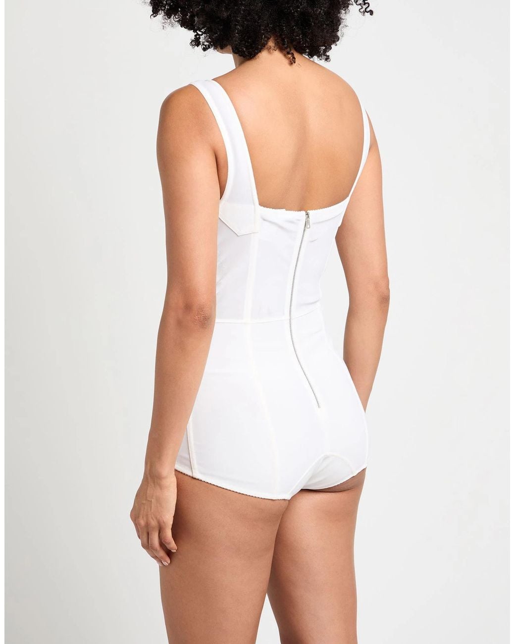 Dolce & Gabbana White Solid Lace Sleeveless Bodysuit