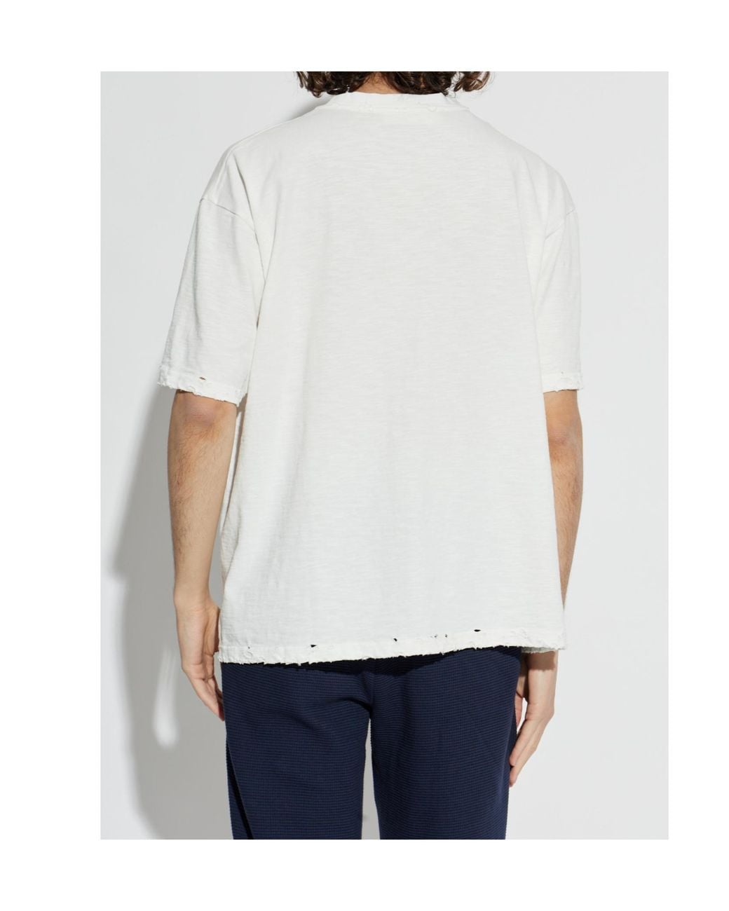 M I S B H V White Distressed Print T-Shirt for men