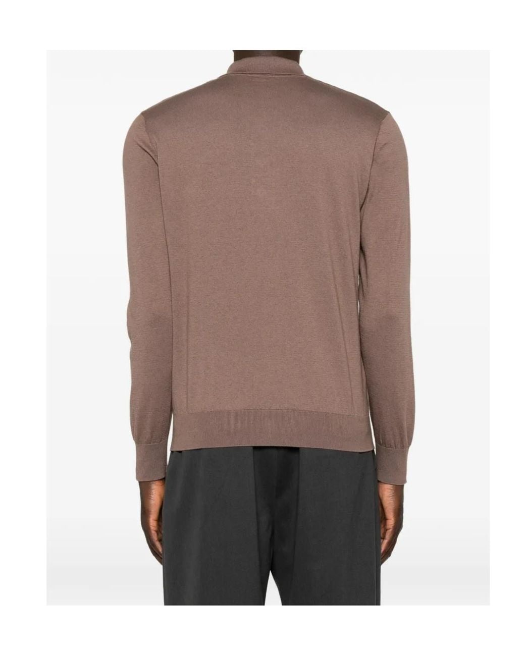 Eleventy Brown Long-Sleeve Polo Shirt for men