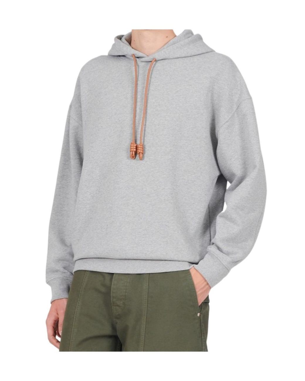 Loewe Gray Leather Tassel Hoodie, Long Sleeves, 100% Cotton, Size: Small for men