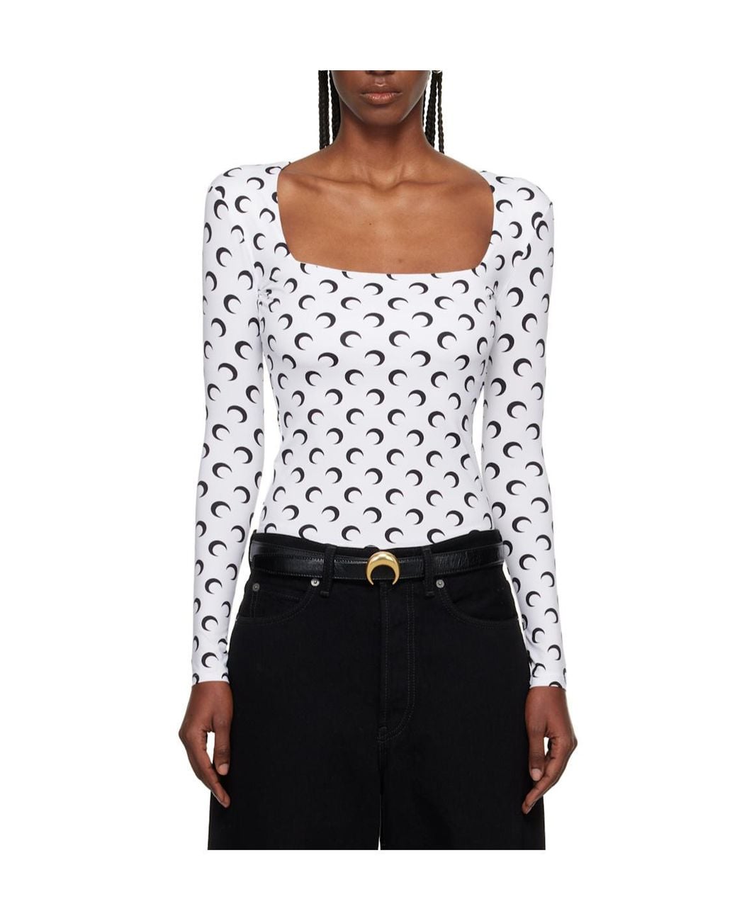 MARINE SERRE White Moon Printed Jersey Square-Neck Top