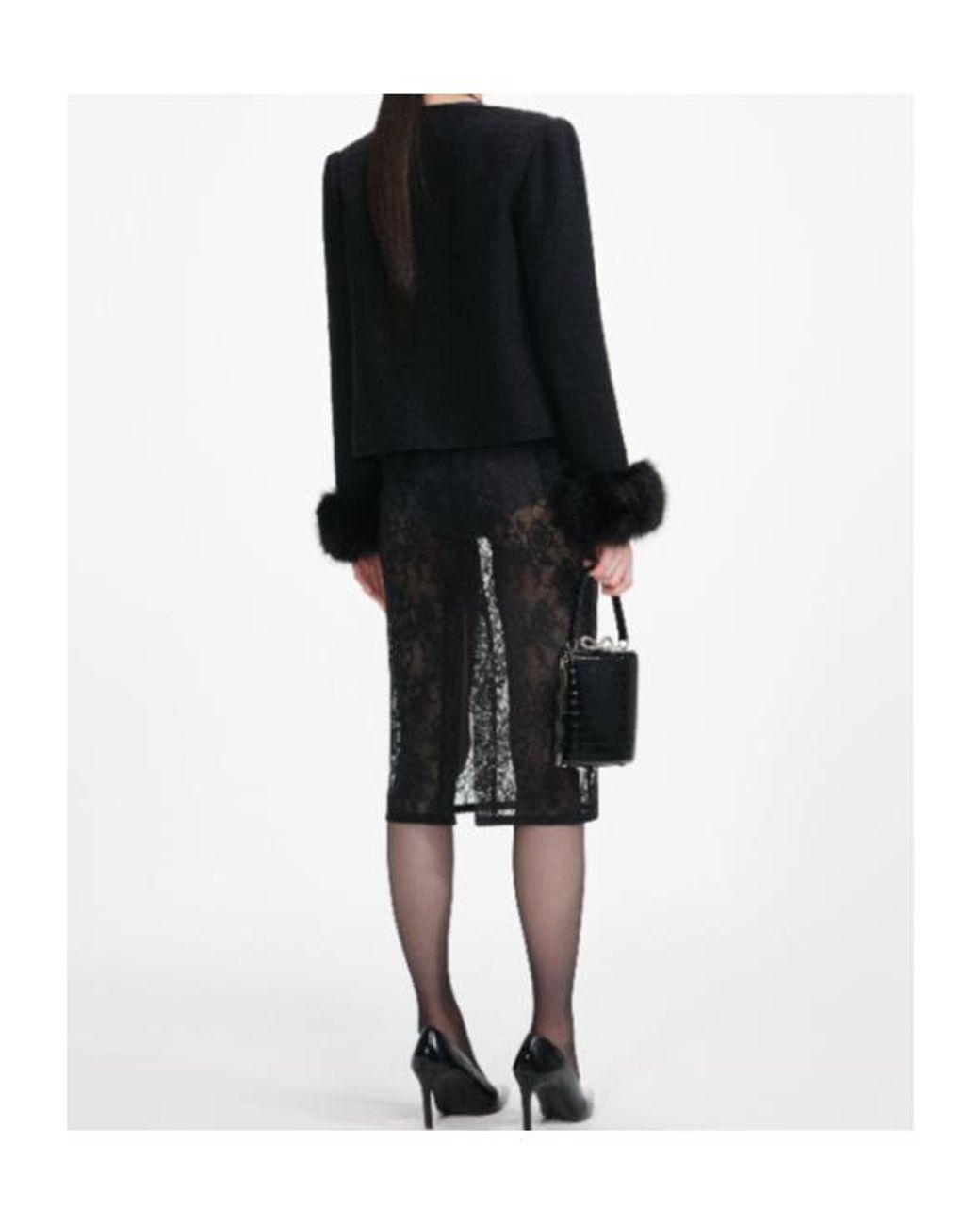 Self-Portrait Black Boucle Fur Cuff Jacket