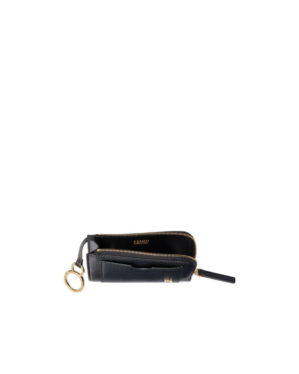 Fendi Black Vitello Grace Zip Card Holder Wallet