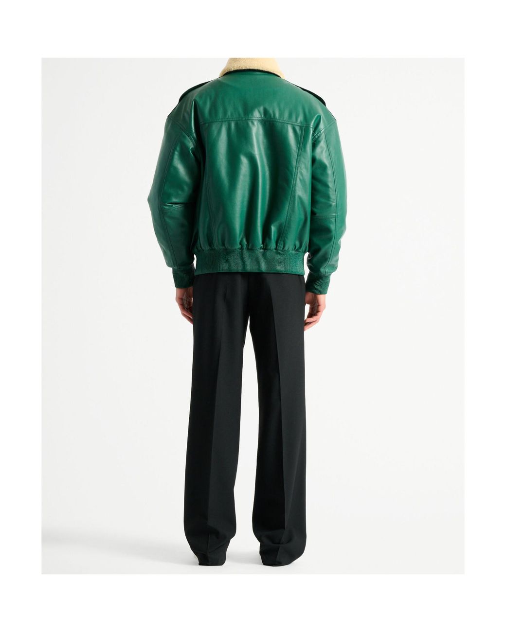 Balmain Green Shearling Leather Bomber Jacket for men
