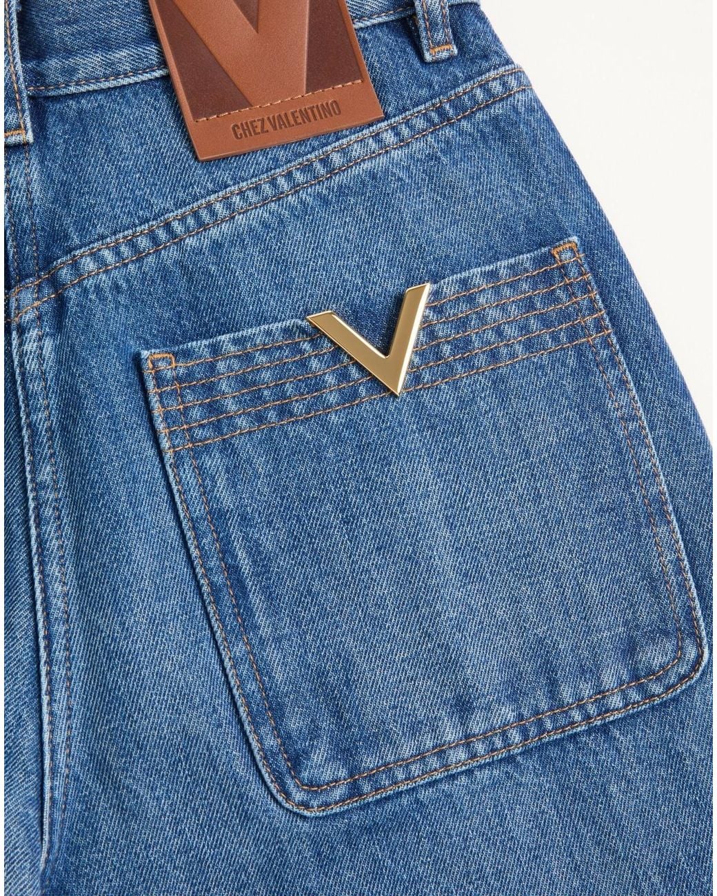 Valentino Blue Logo Plaque Cropped Jeans