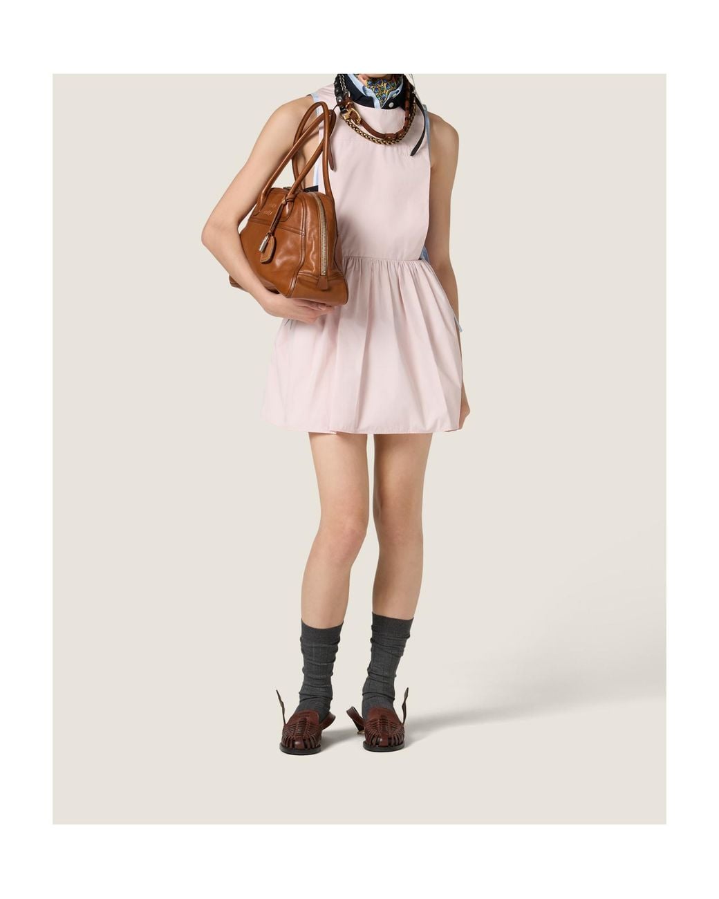 Miu Miu Pink Cotton Poplin Pinafore Mini Dress