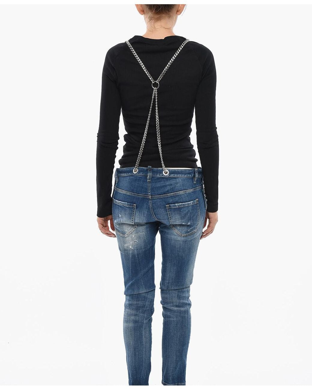 DSquared² Blue Jewel-Embellished Chain-Strap Jumpsuit