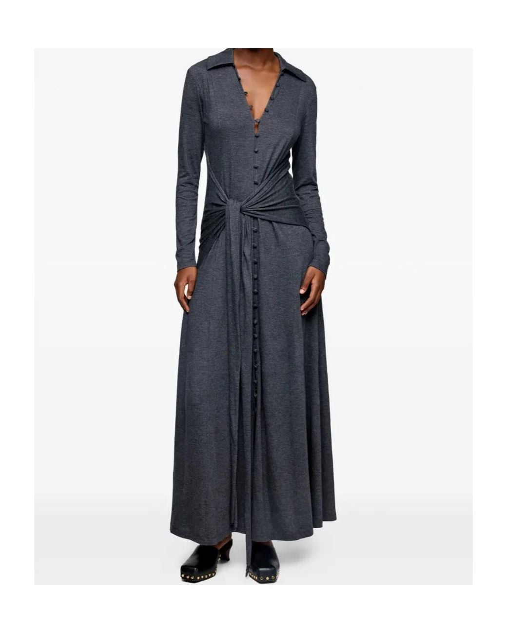 Ganni Blue Tie-Front Jersey Maxi Dress