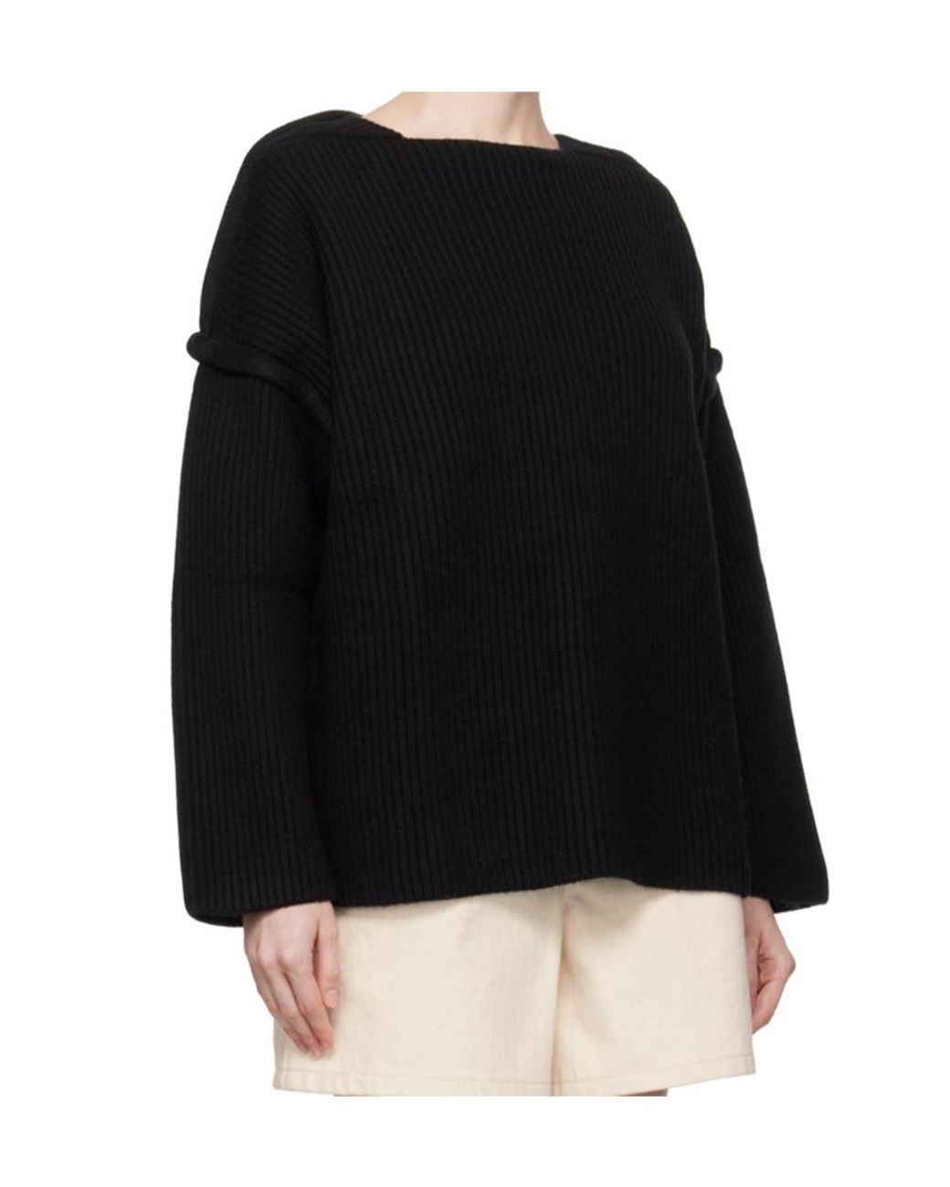 Jil Sander Black Drop Shoulder Crew-Neck Jumper