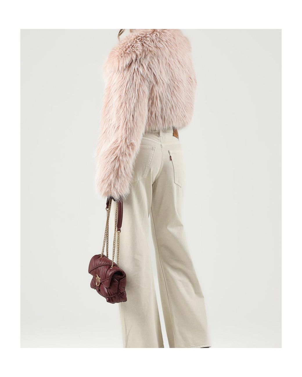 Patrizia Pepe Natural Cropped Faux Fur Jacket