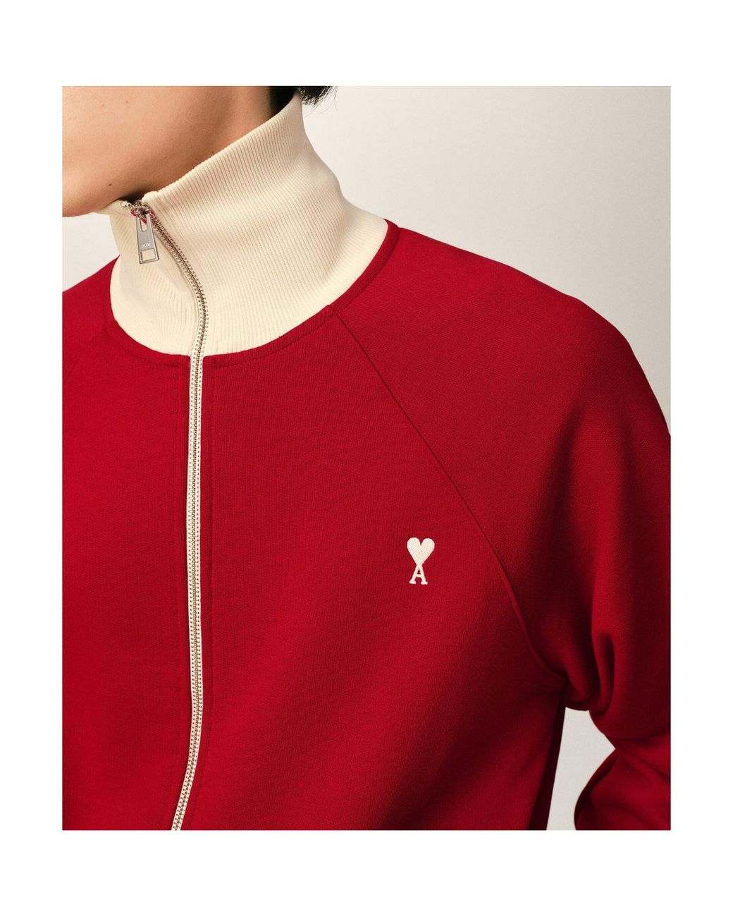 AMI Red Ami Ami De Coeur Zipped Sweatshirt for men