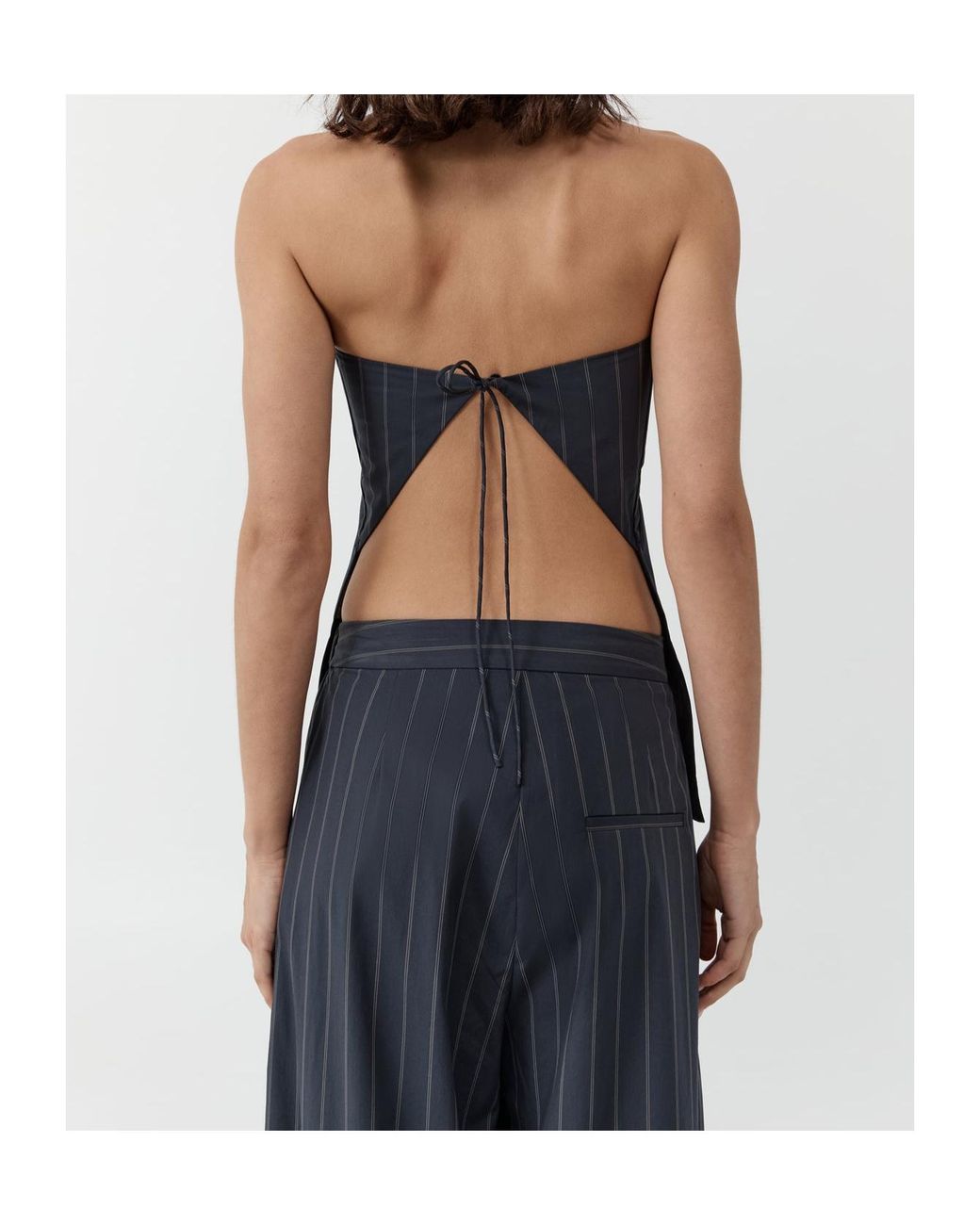 St. Agni Blue Strapless Striped Top