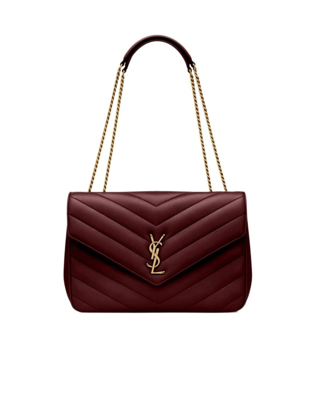 Saint Laurent Red Loulou Foldover Top Large Shoulder Bag