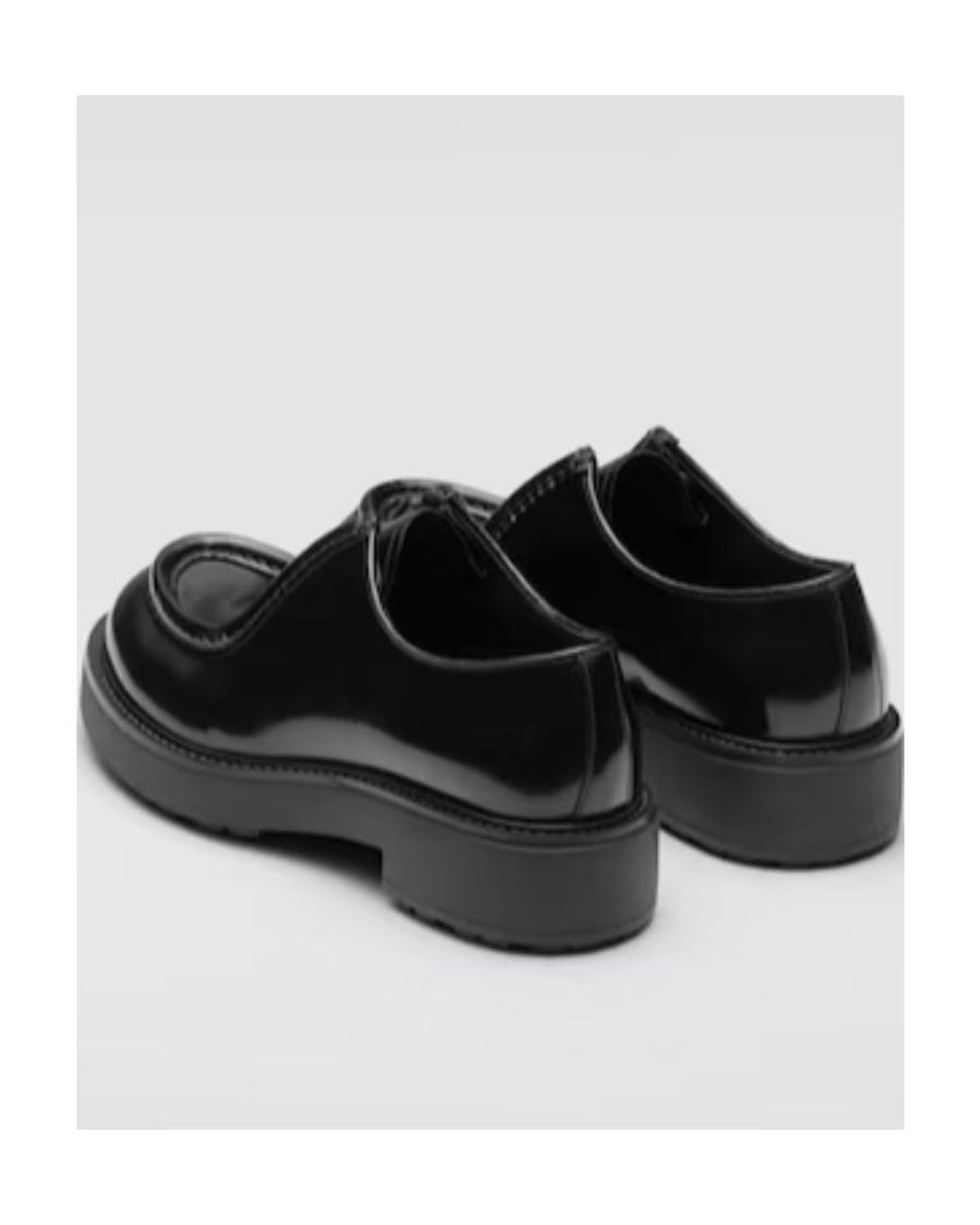 Prada Black Opaque Brushed Leather Lace-Up Shoes for men