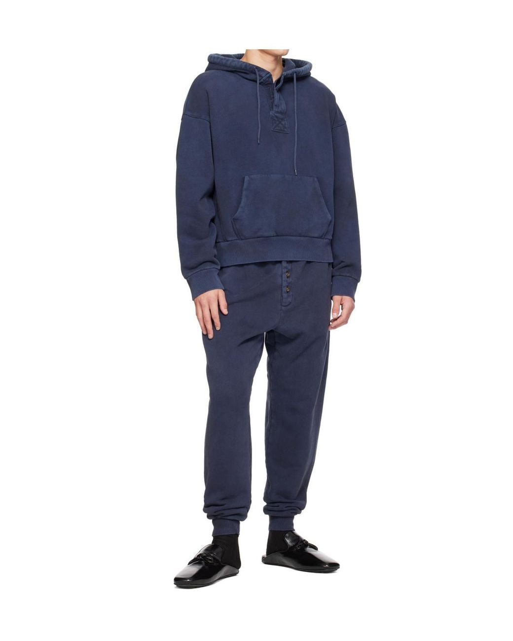 Entire studios Blue Distressed Hooded Sweatshirt for men