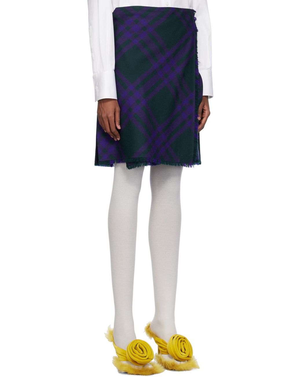 Burberry Green Vintage Checked Frayed-Edge Skirt