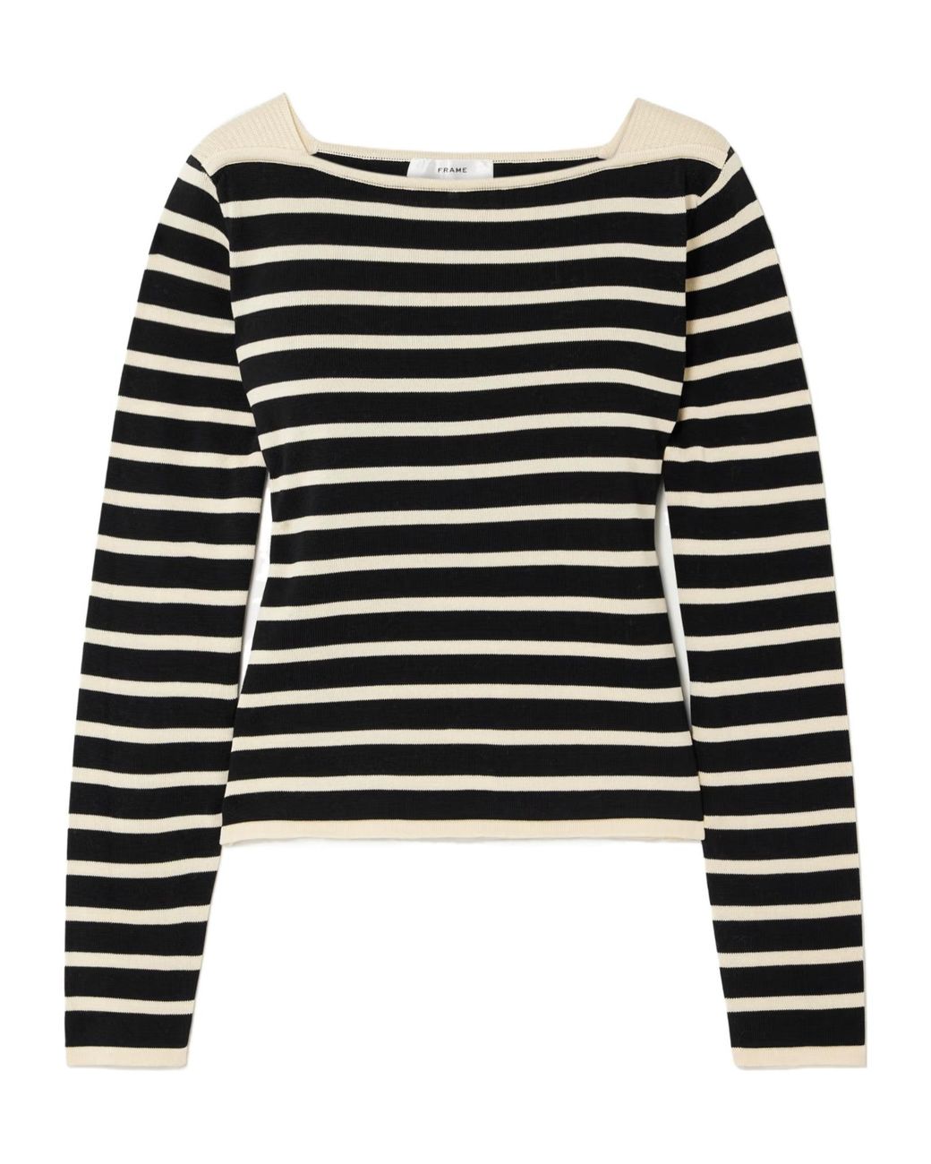 FRAME Black Striped Long-Sleeved Sweater