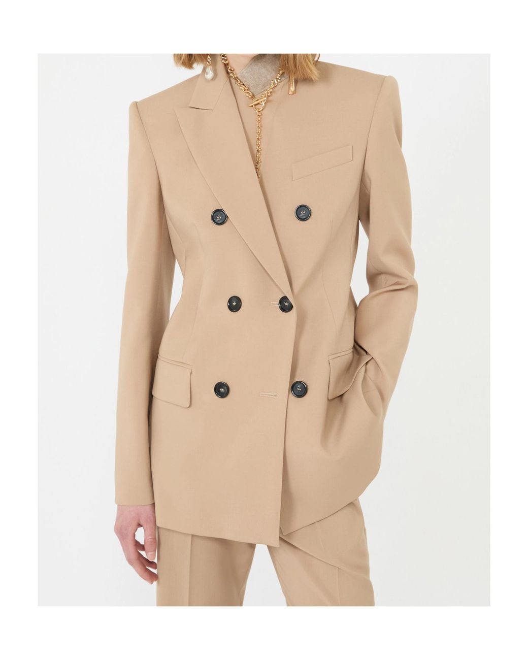 Sportmax Double-Breasted Natural Stretch Wool Blazer
