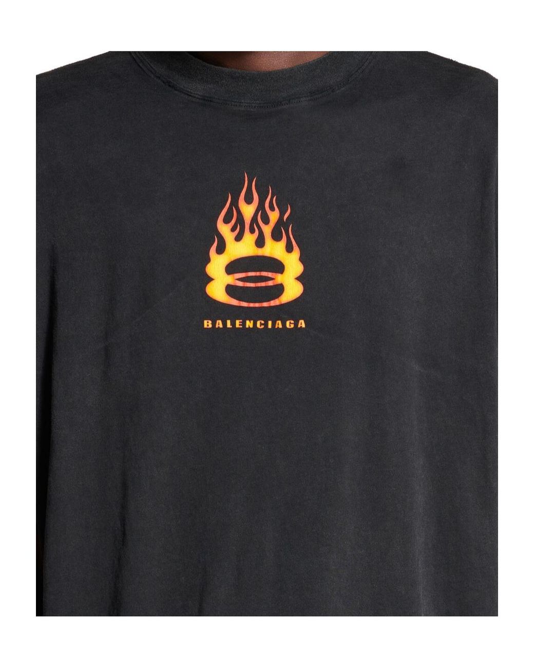 Balenciaga Black Flame Logo Oversized T-Shirt for men