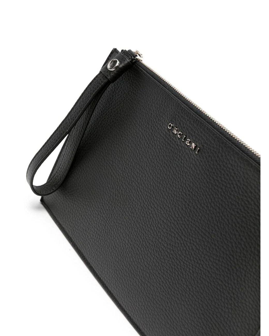 Orciani Black Logo-Lettering Leather Clutch for men