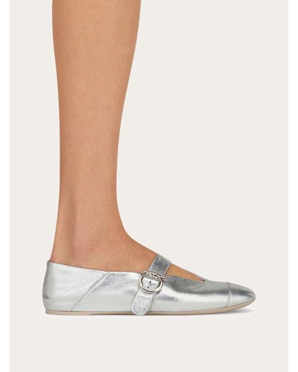 Ferragamo White Gancini Ballet Flats