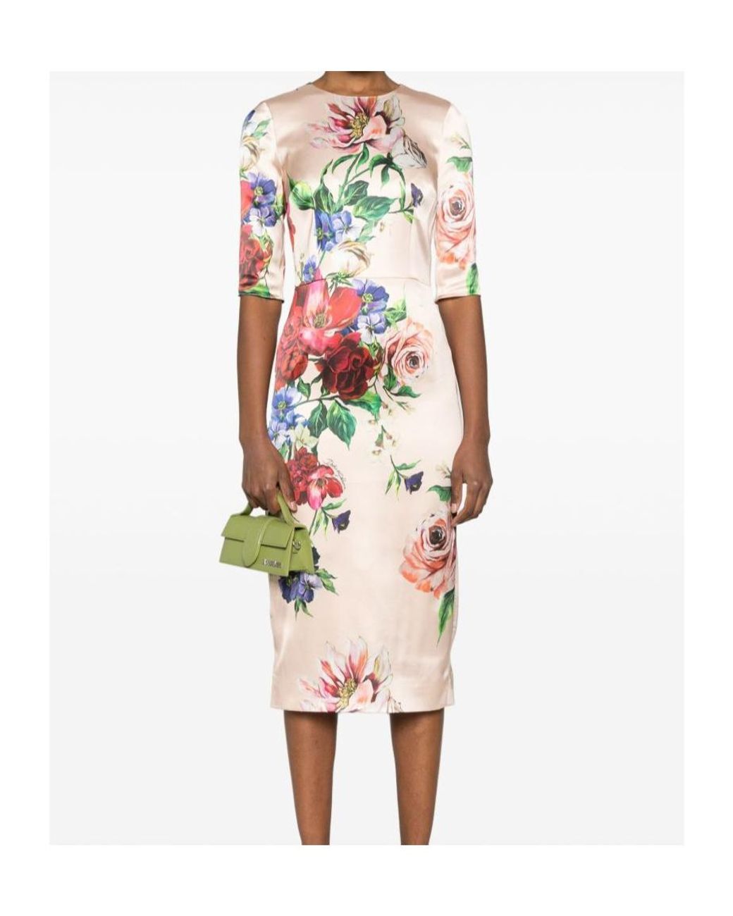 Dolce & Gabbana Pink Floral Printed Midi Dress