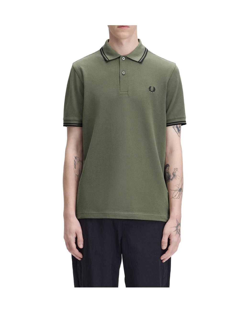 Fred Perry Green Solid Color Polo Shirt for men