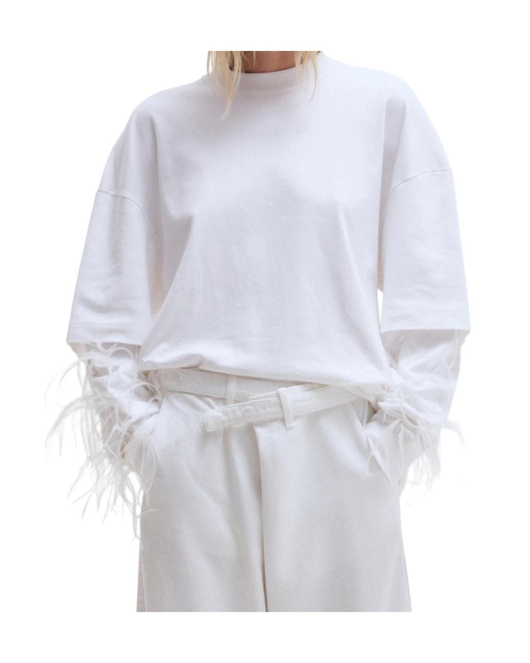 DARKPARK White Troy Feather-Sleeve Top