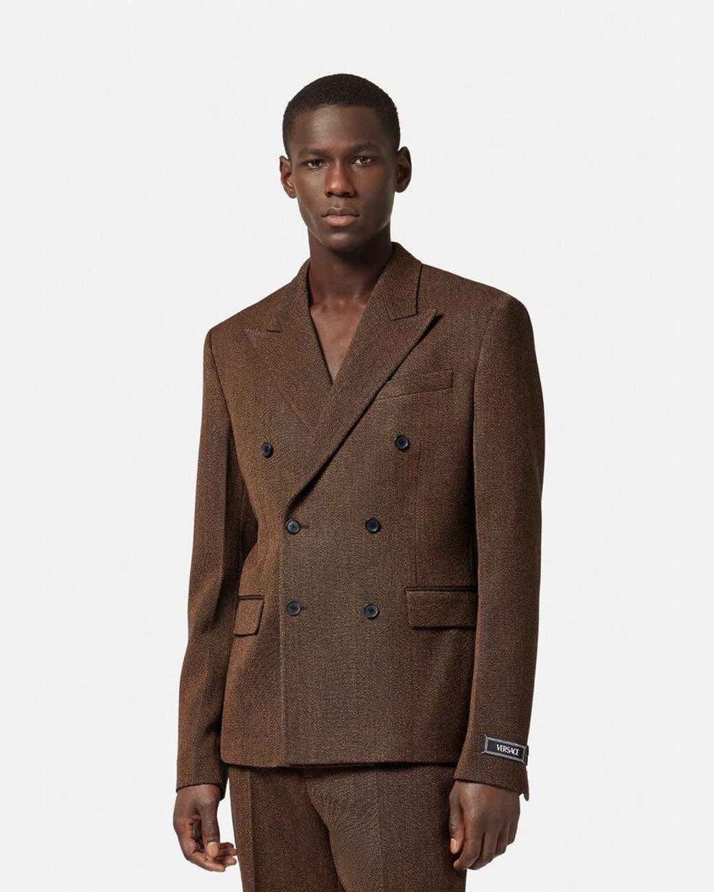 Versace Brown Double-Breasted Wool Blazer for men