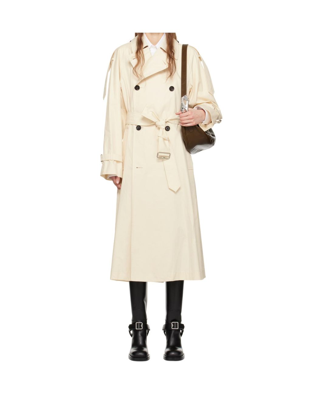 Burberry White Double-Breasted Belted Trench Coat