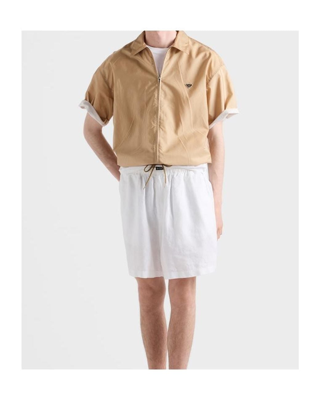 Prada Natural Chemise À Fermeture Éclair Re-Nylon À Manches Courtes for men