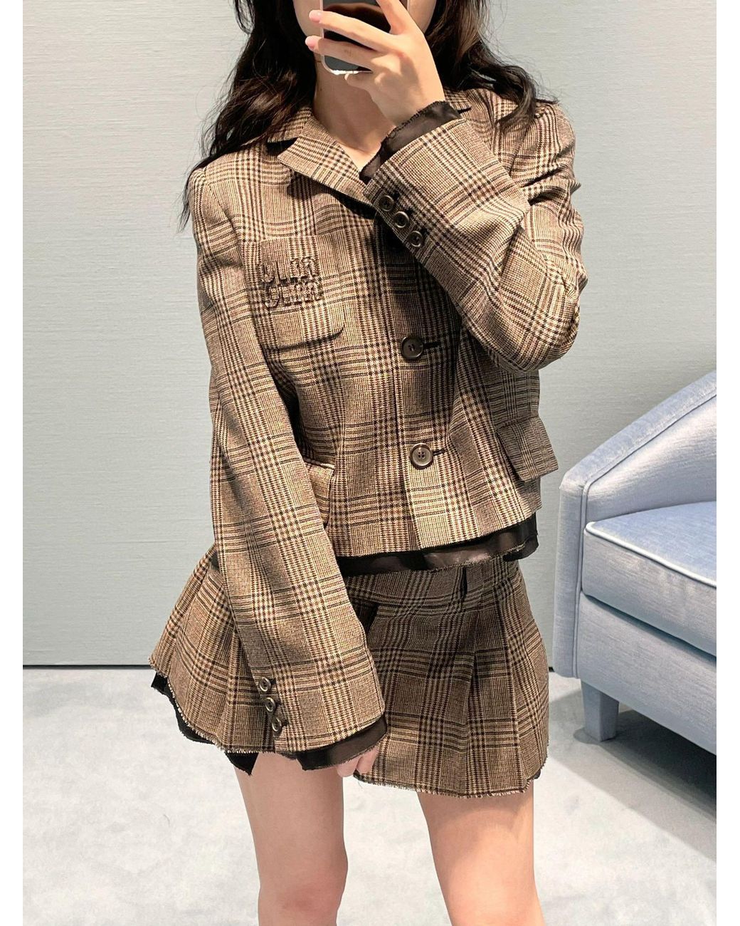 Miu Miu Brown Prince Of Wales Skirt