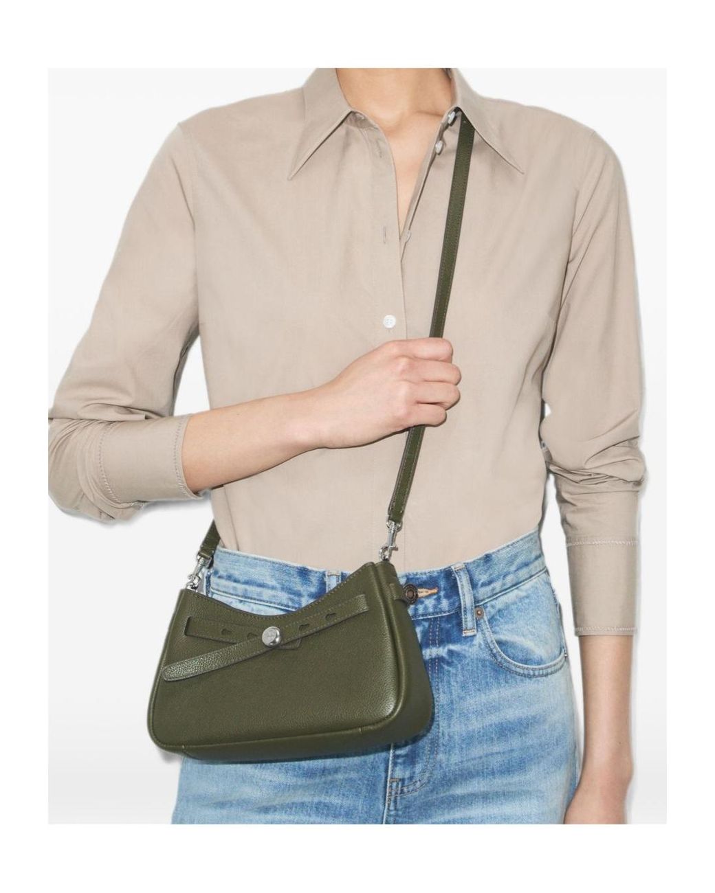 Tory Burch Green Logo Plaque Zipped Shoulder Bag