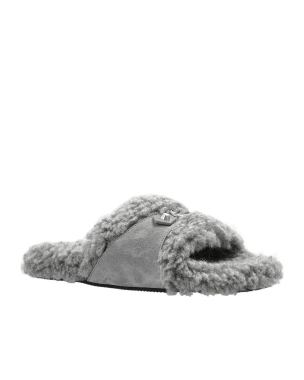 Balenciaga Gray Furry Slides