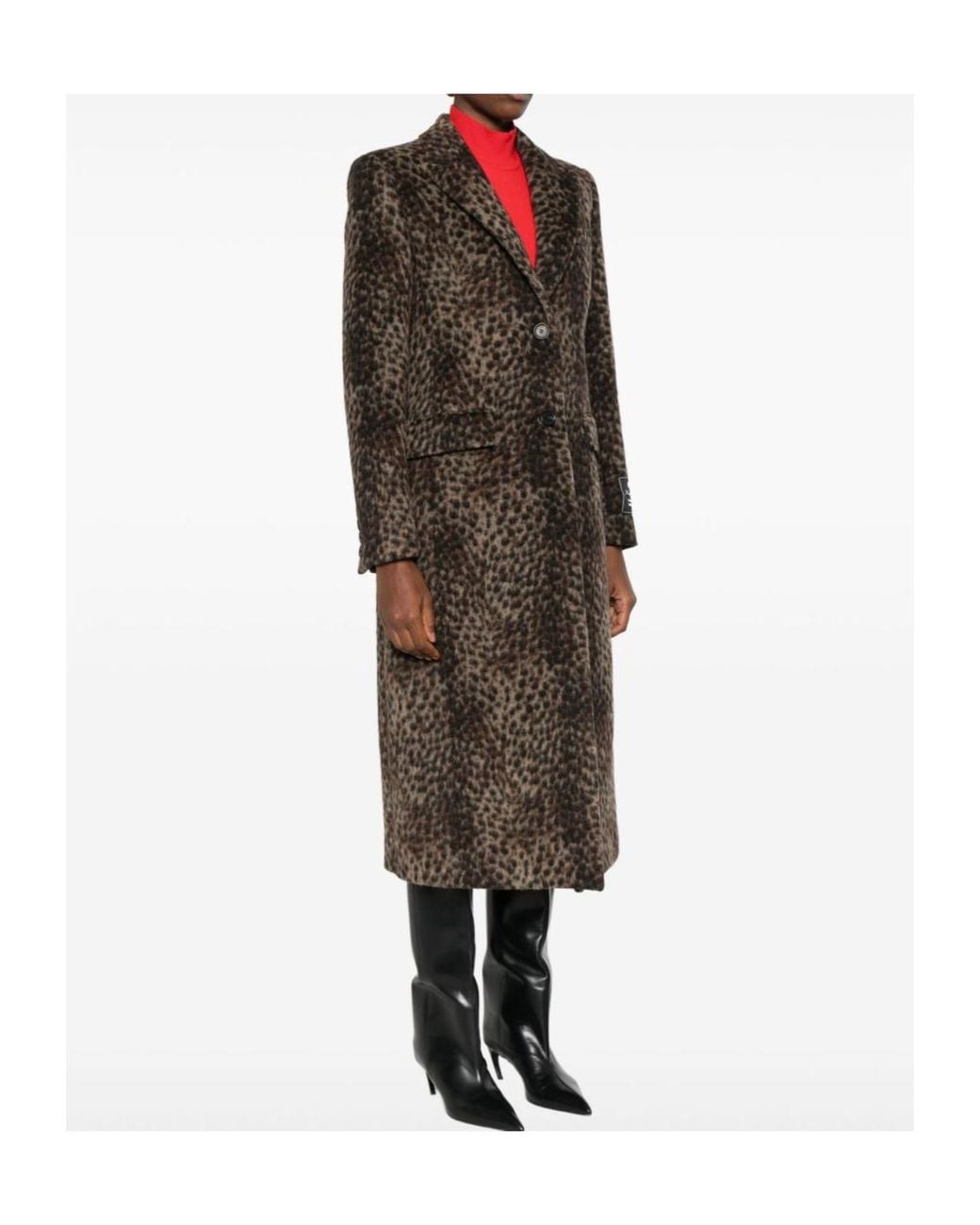 MSGM Brown Print Single Breasted Long Coat