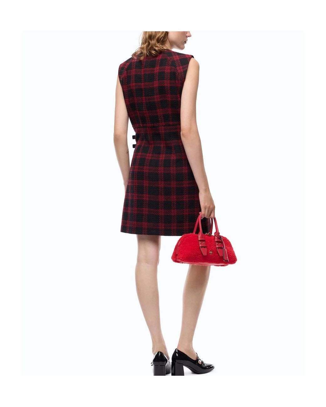 Pinko Red Check Sleeveless Knee-Length Dress