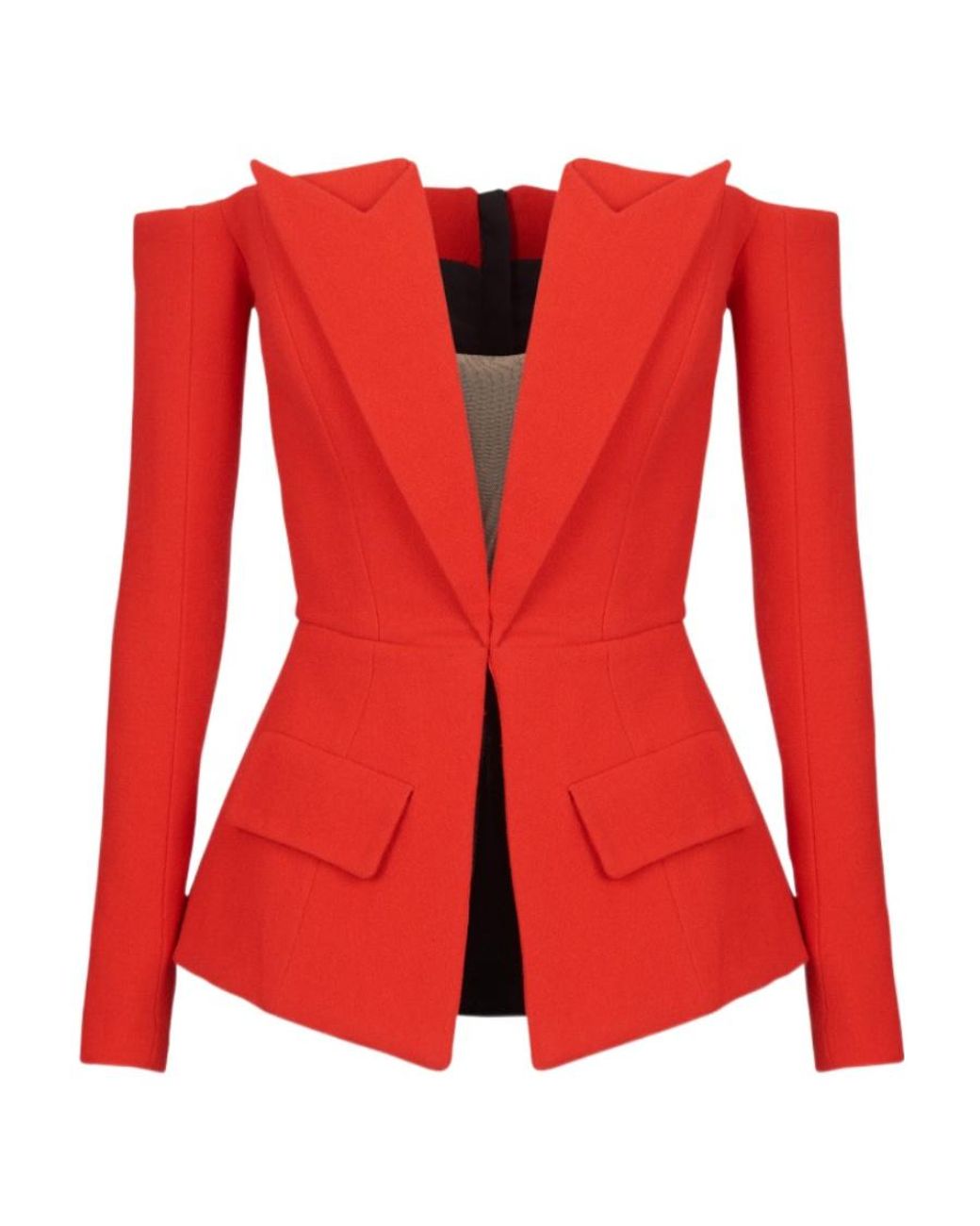 Balmain Red Off-The-Shoulder Peplum Top