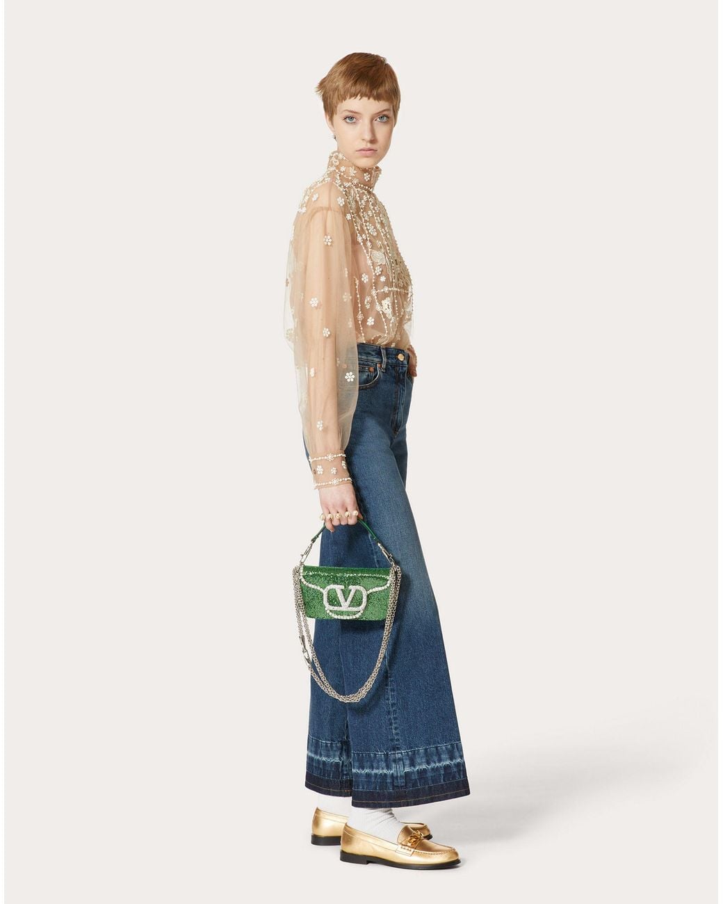 Valentino Natural Tulle Illusione Embroidered Top