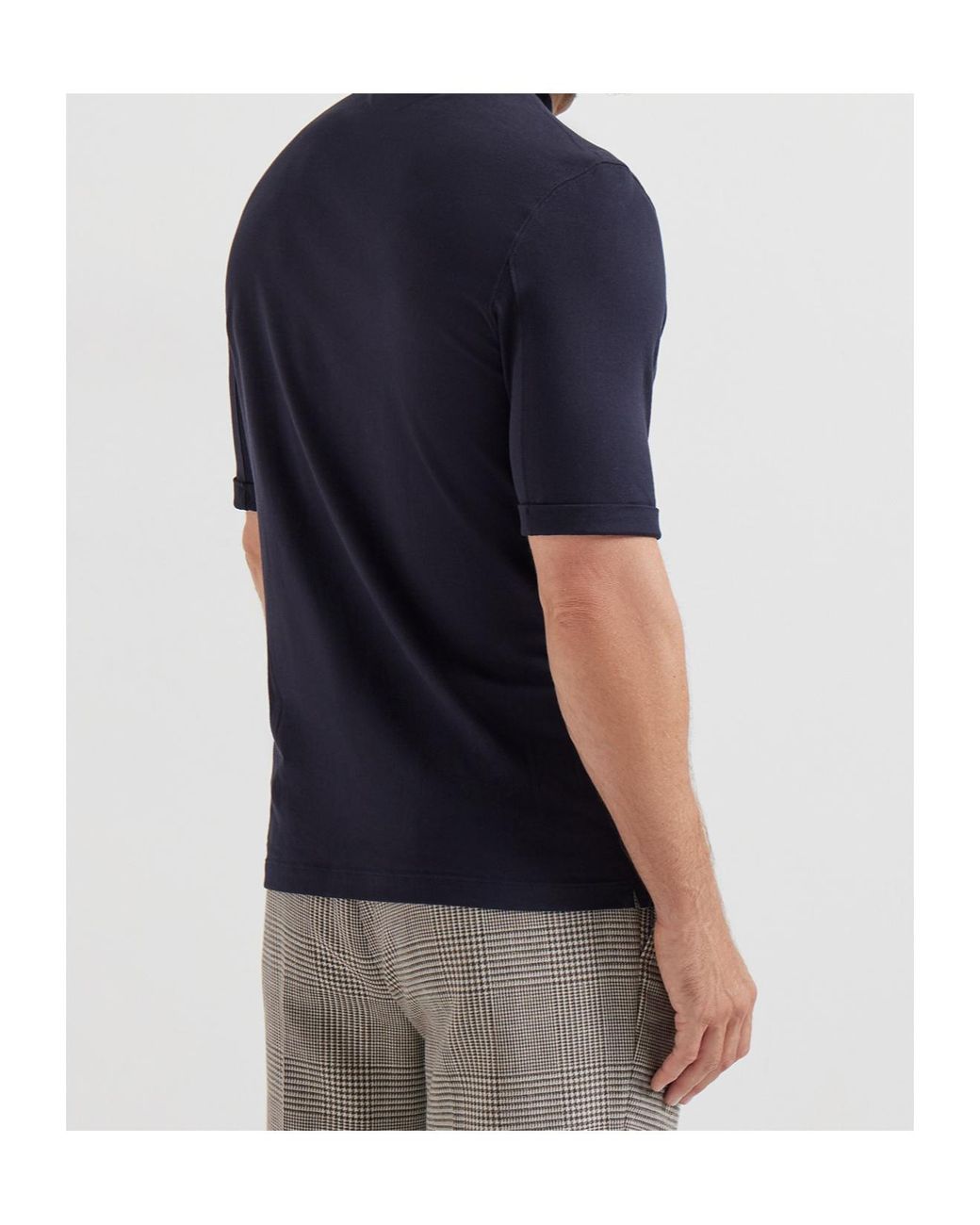 Brunello Cucinelli Blue Cotton High-Neck T-Shirt for men
