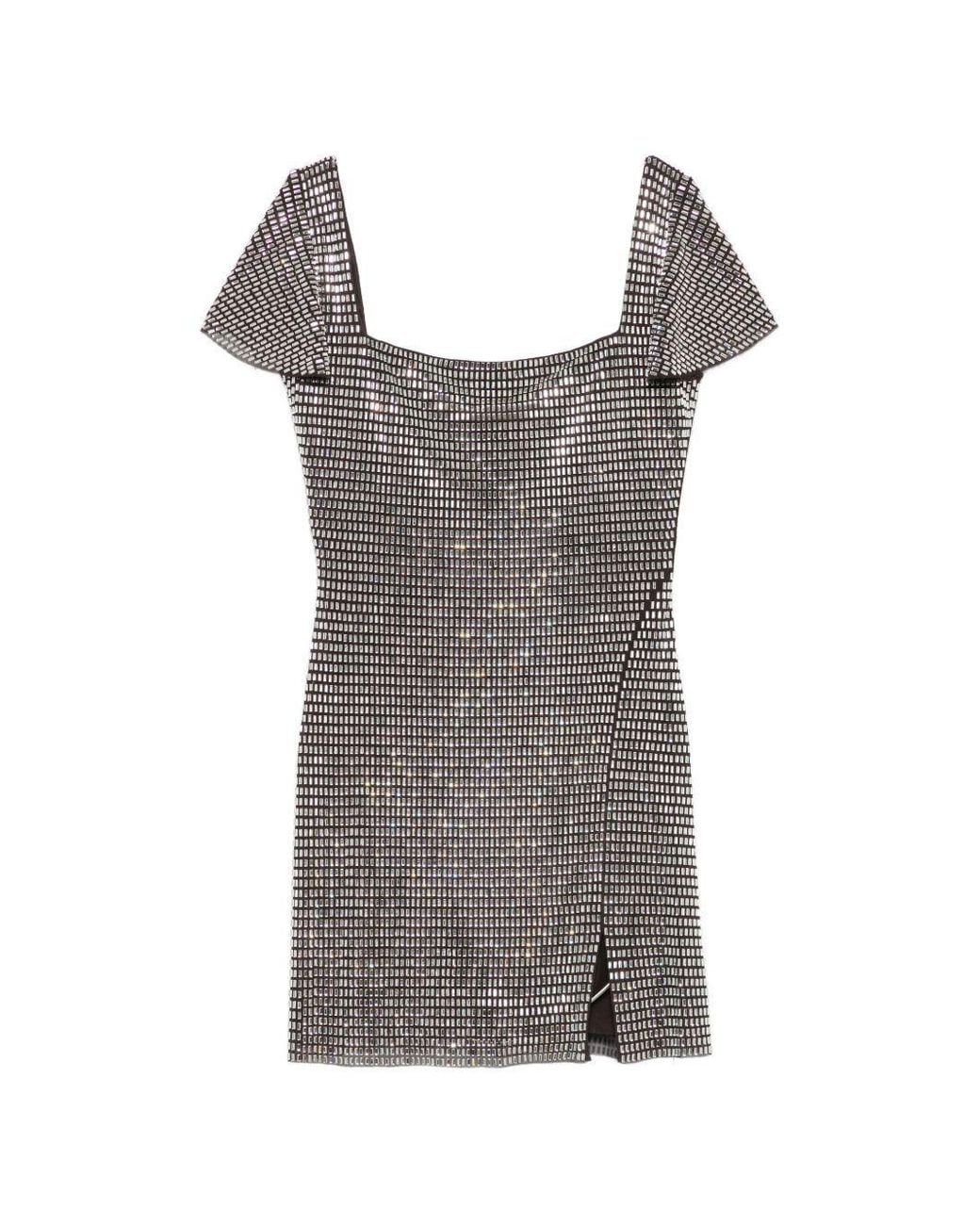 Self-Portrait Gray Rhinestone Mesh Mini Dress