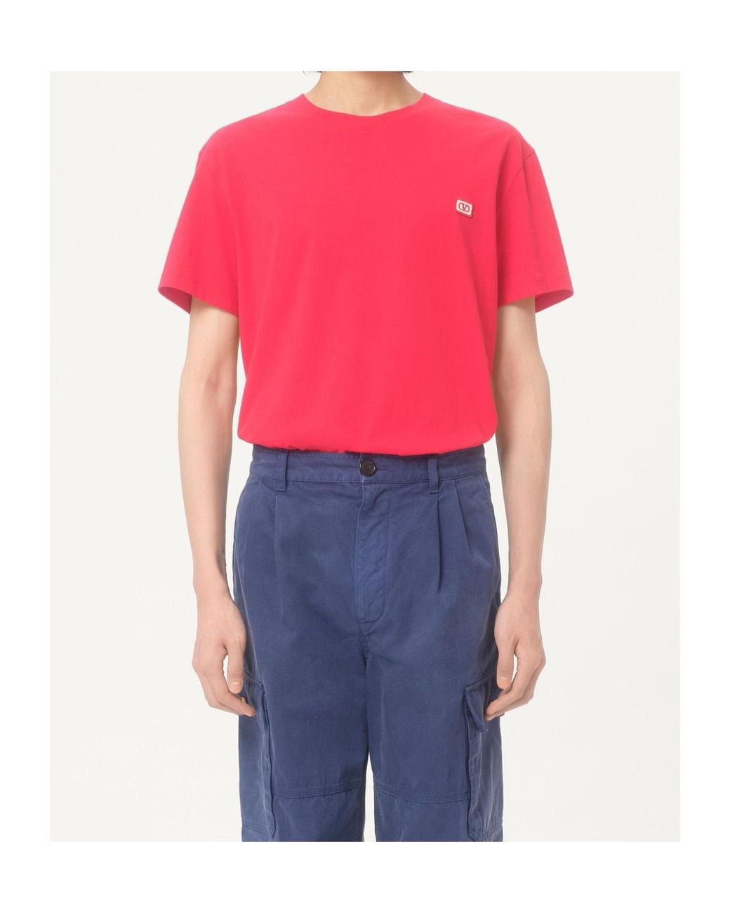 Valentino Pink Vlogo Embroidered Crewneck T-Shirt for men
