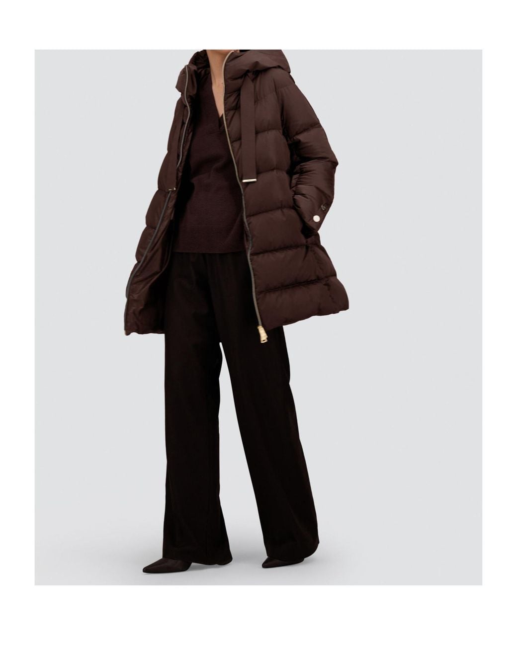 Herno Brown Zip-Up Drawstring Hooded Down Coat